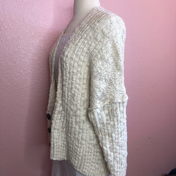 Free People Cotton V-Neck Off-White Oversized Cardigan- Size Small - Picture 6 of 9